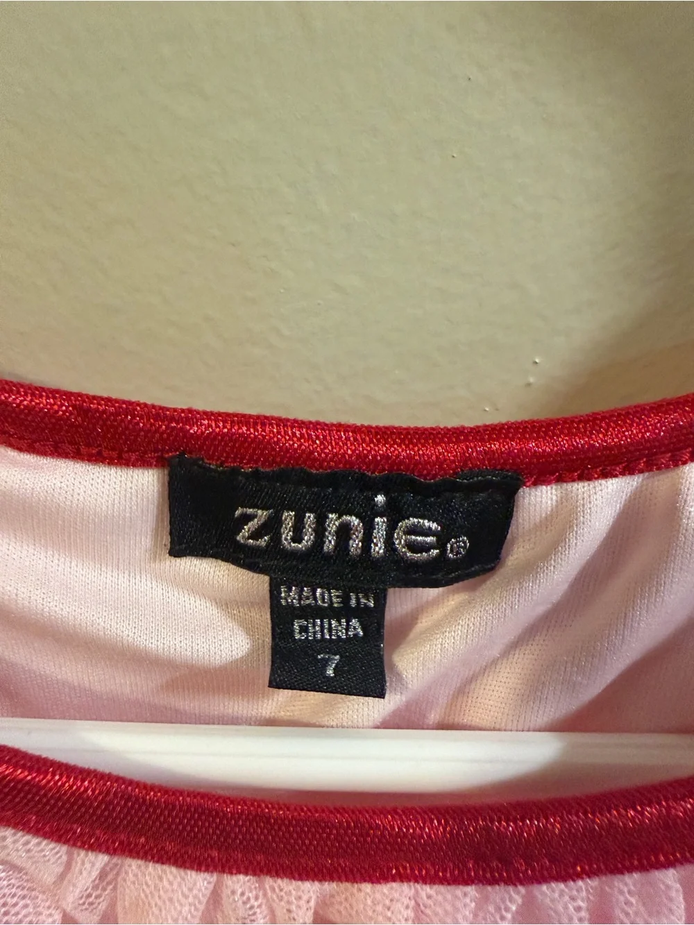 Zunie Pink Dress with Red Trim
